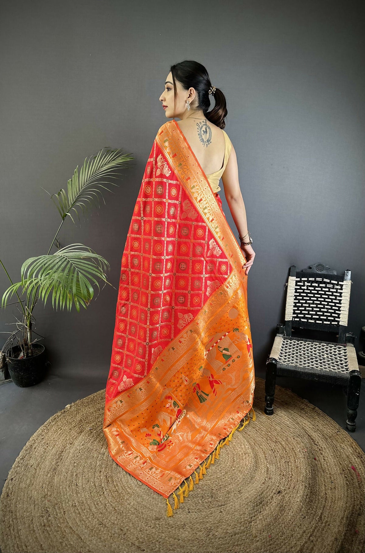 Red Geometric Pattern Soft Silk Patola Saree with Matching Blouse