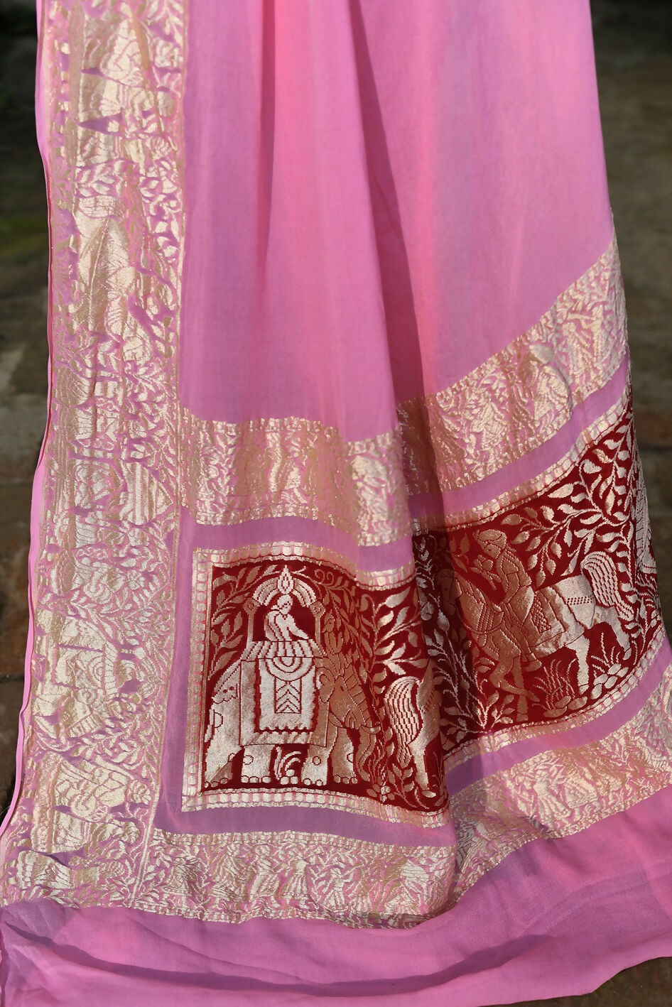 Baby Pink Crepe Chiffon Banarasi Silk Saree for Special Occasions