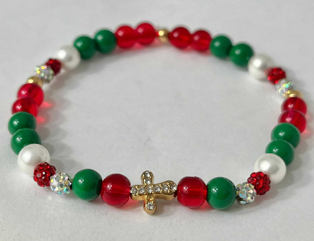 Bead Bracelet Jeweled Christmas Gold Cross