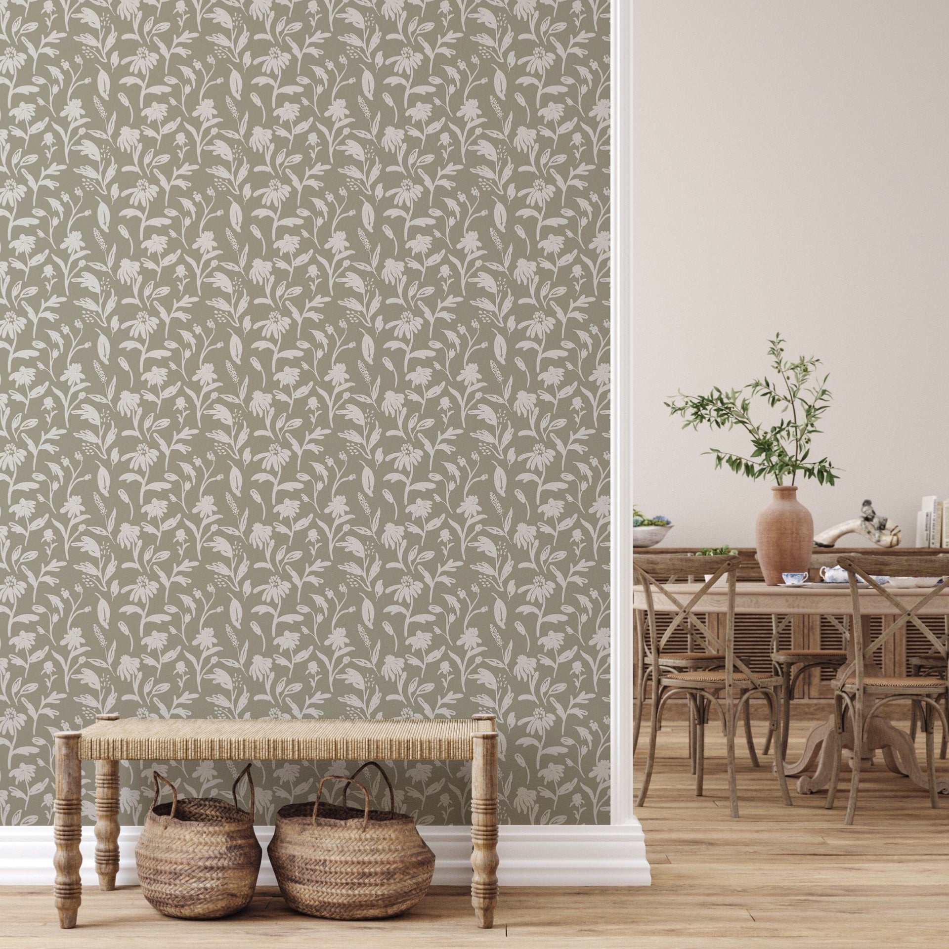 Margot Sage Green Floral Removable Wallpaper for Nursery Decor
