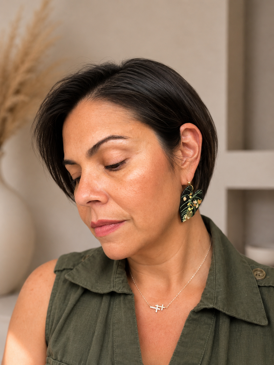 Lava Maharani Alocasia Polymer Clay Earrings Botanical Jewelry