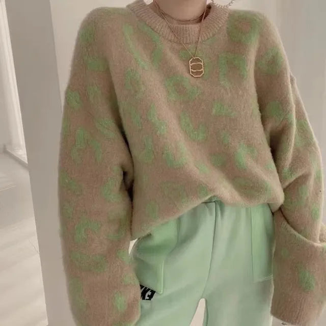 Women's Cozy Leopard Print Crew Neck Pullover Sweater - Image 7