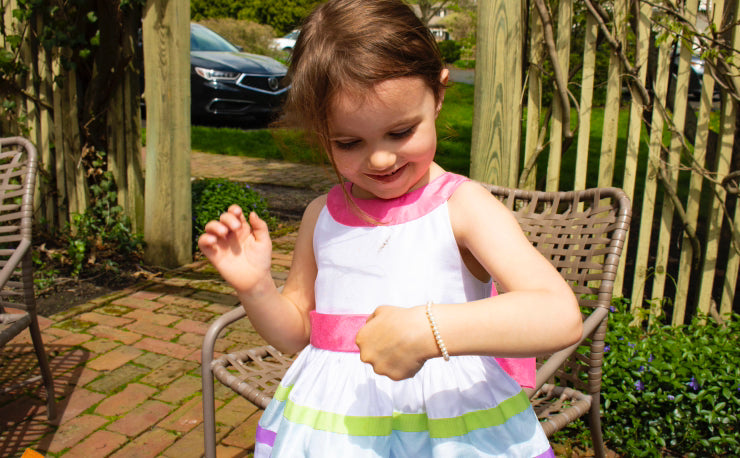 Children's White Freshwater Cultured Pearl Stretch Bracelet - Image 3