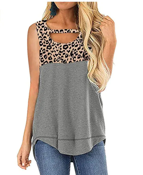 Women's Sleeveless Leopard Print Color Block Tank