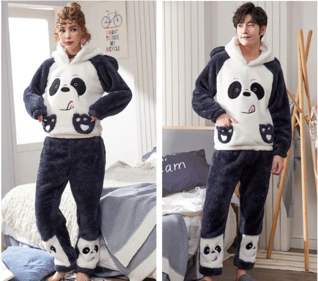 Couple's Coral Fleece Pajamas Set for Fall Winter