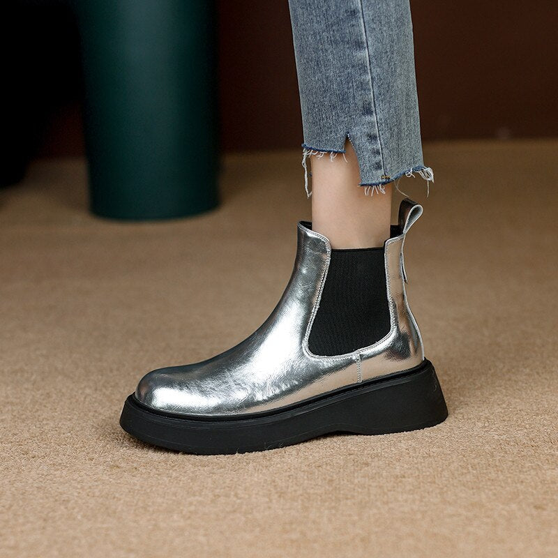 Women's Metallic Gold & Silver Leather Platform Chelsea Boots - Image 5