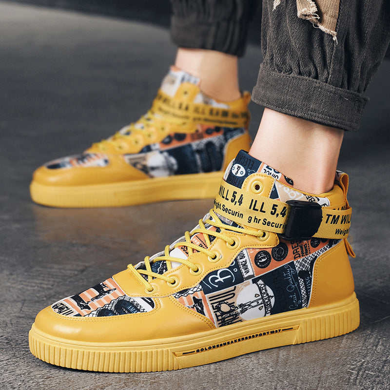 White Multi-Color Harajuku High-Top Graphic Print Sneakers