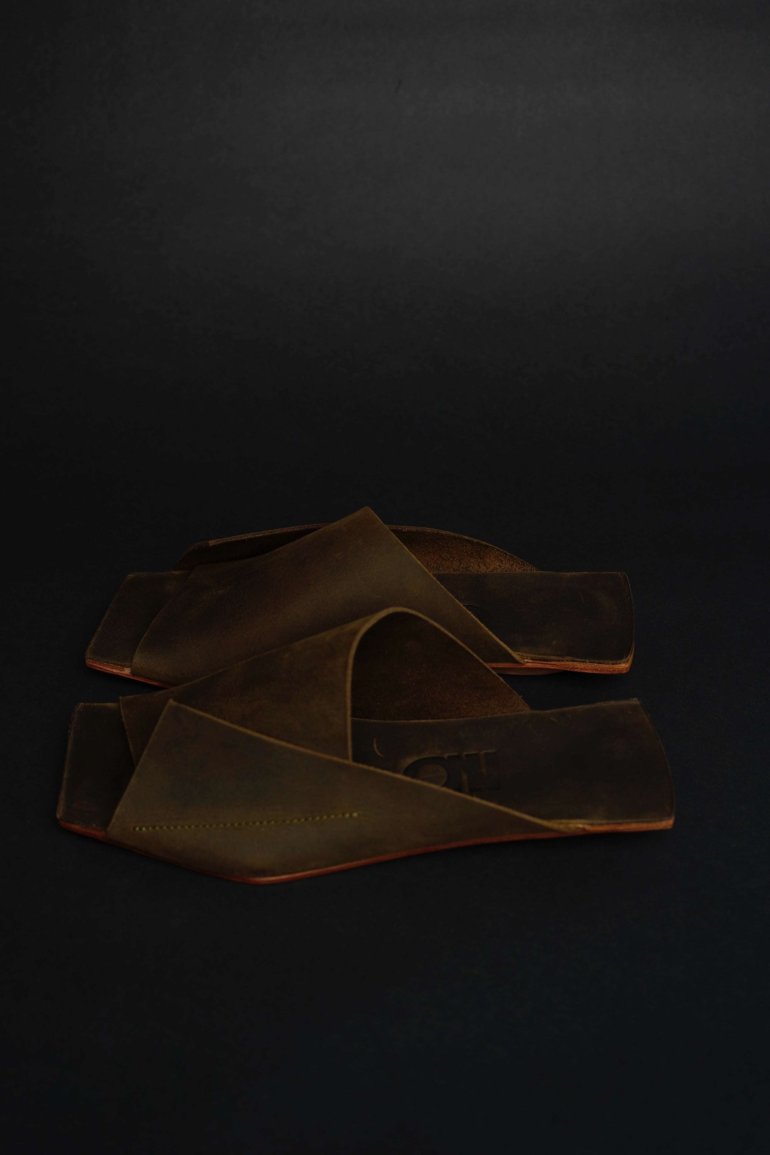 Amos Handcrafted Olive Leather Slides
