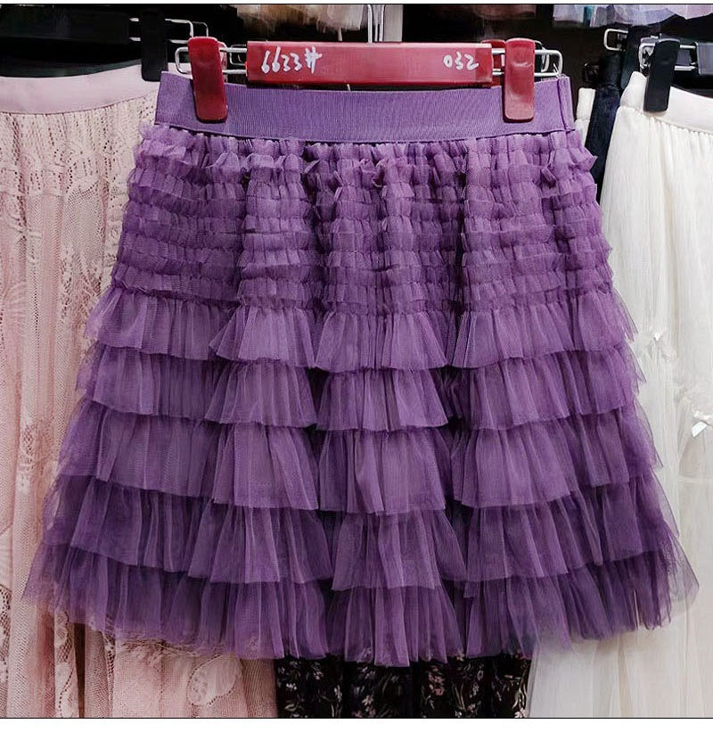 Women's Layered Mesh A-Line Mini Skirt - Fluffy Ruffle Tulle - Image 3