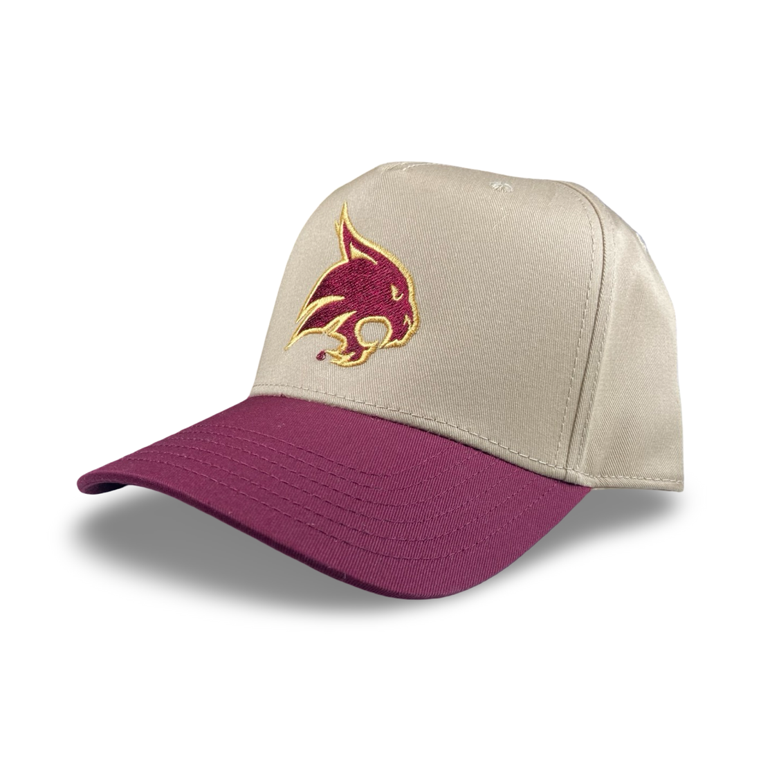 Texas State Bobcat Trucker Hat - Maroon and Khaki Sporty Cap