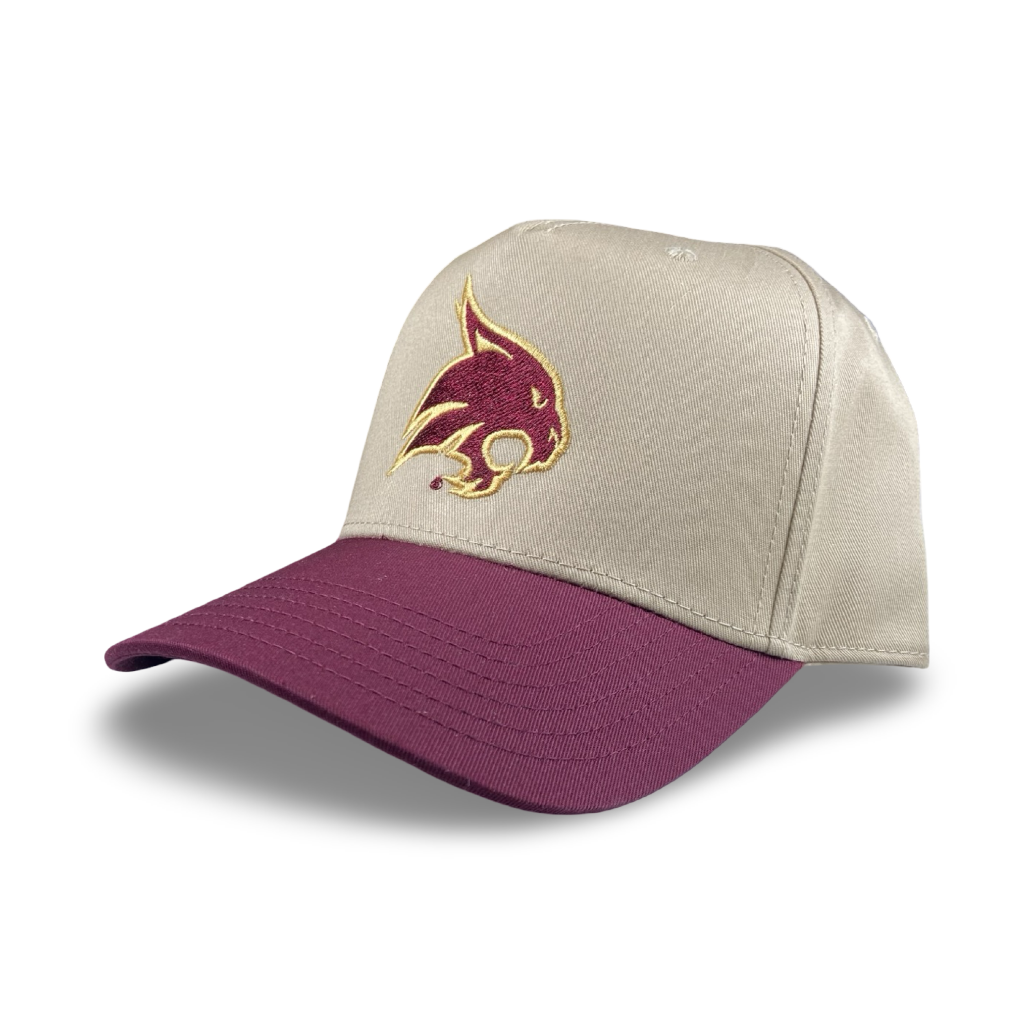 Texas State Bobcat Trucker Hat - Maroon and Khaki Sporty Cap