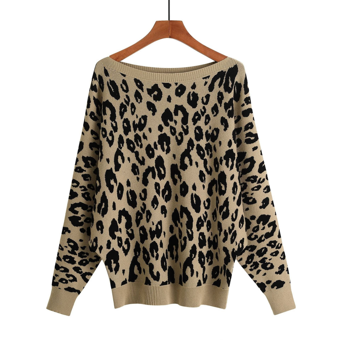 Women's Leopard Print Slash-Neck Bat Sleeve Knit Sweater - Image 6