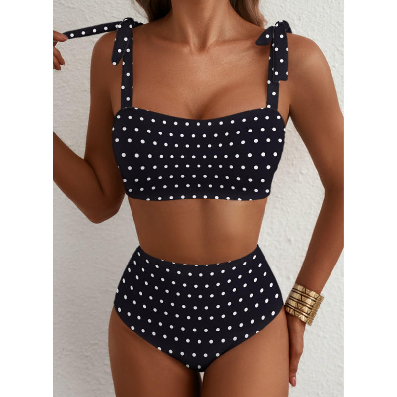 Tie-Shoulder Striped High-Waisted Bikini Set Two-Piece Swimsuit