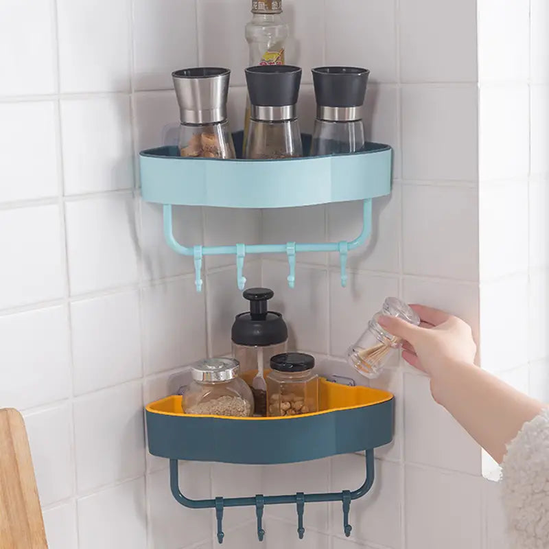 Triangular Adhesive Shelf with Hook for Bathroom