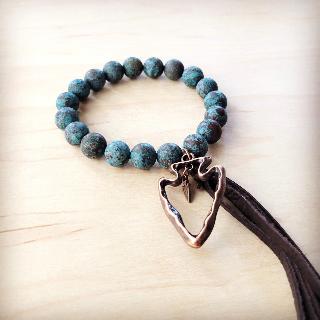 Natural American Turquoise Beaded Bracelet with Arrowhead Tassel - Image 2