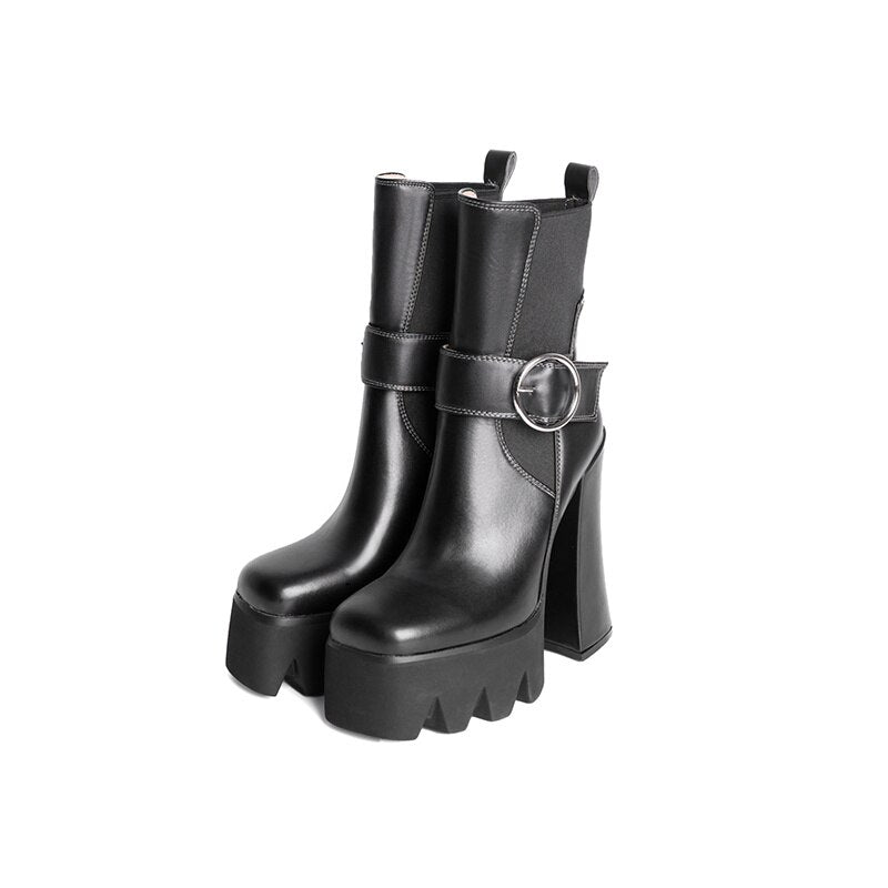 Women's Neon Green Platform Ankle Boots with Chunky Heels - Image 7