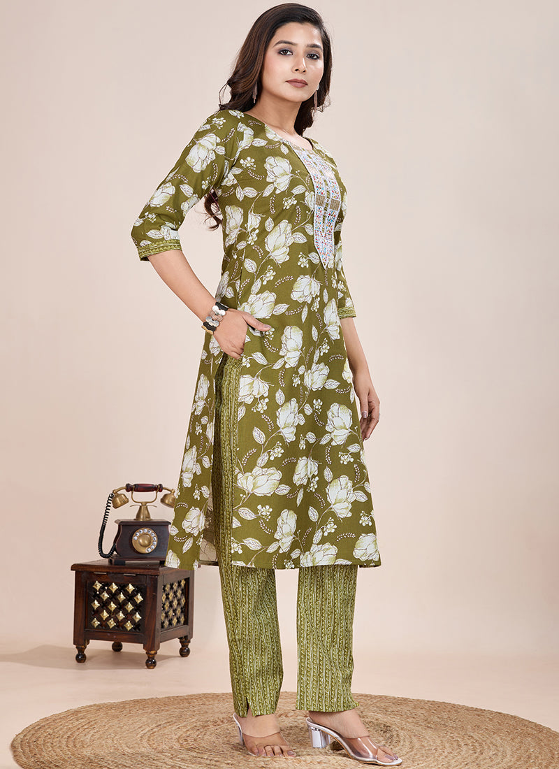 Mahendi Printed Cotton Blend Kurta Pant Set for Women