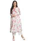 Model wearing a White Floral Alia Cut ethnic co-ord set with elegant floral patterns