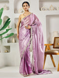 Elegant Light Pink Ready to Wear Saree with intricate golden lace trim