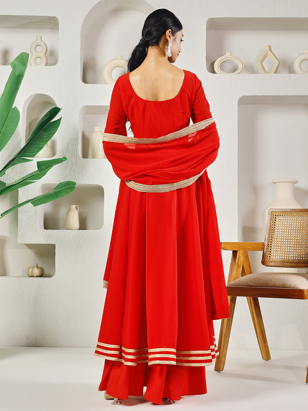 Red Solid Anarkali Set for Women