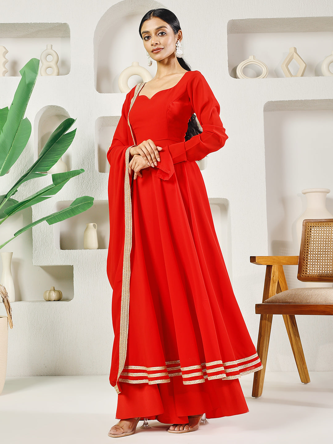Red Solid Anarkali Set for Women
