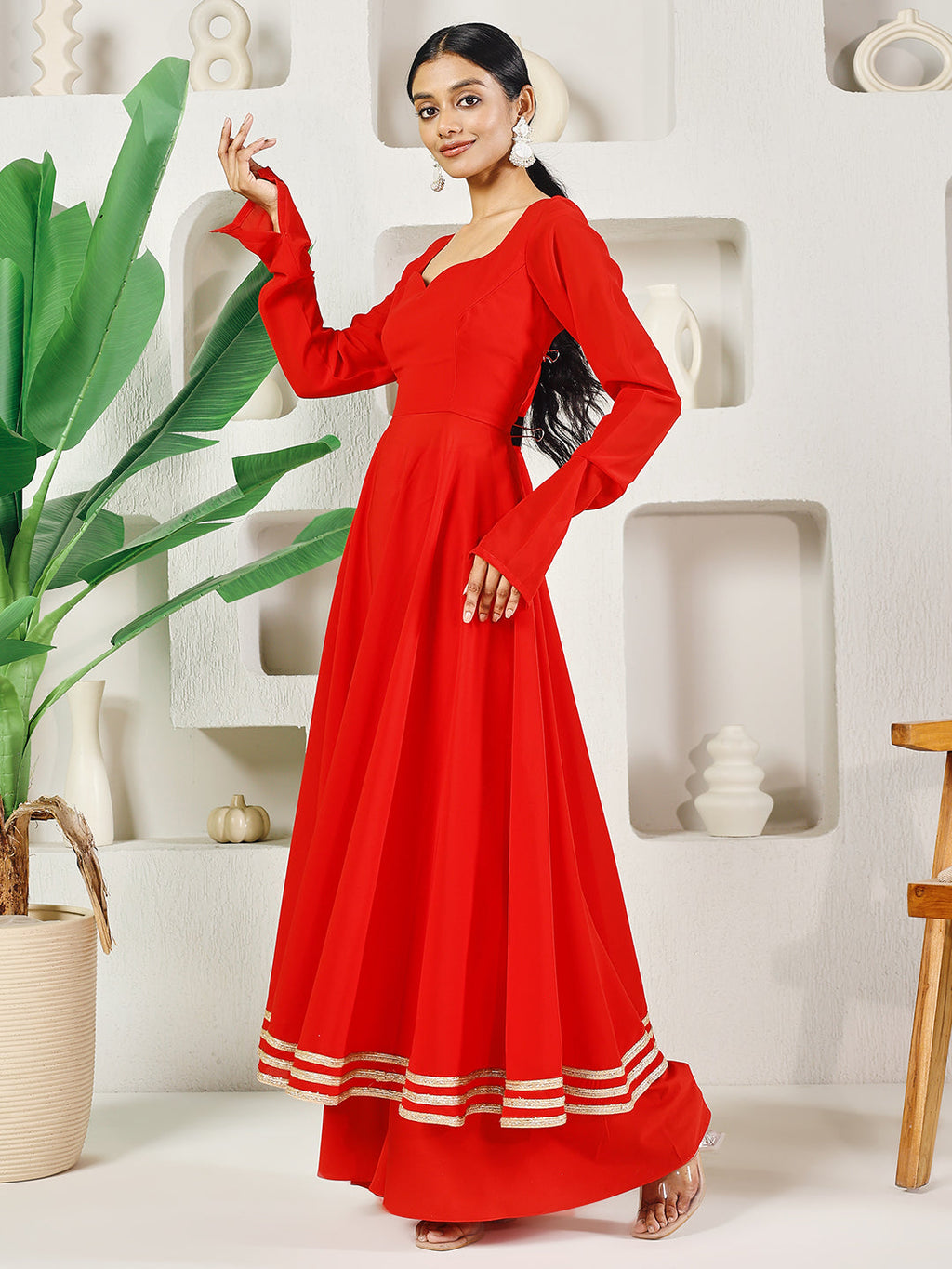 Red Solid Anarkali Set for Women