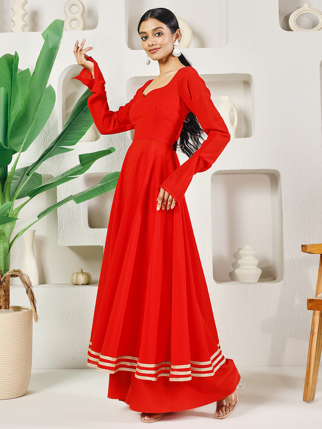 Red Solid Anarkali Set for Women