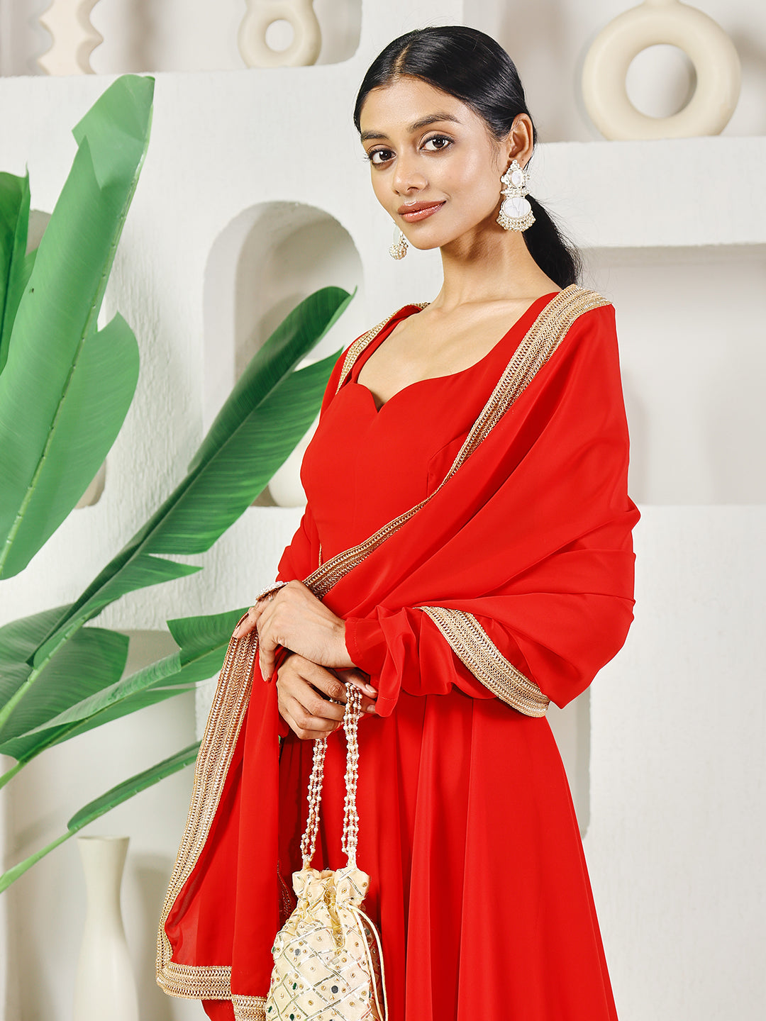Red Solid Anarkali Set for Women