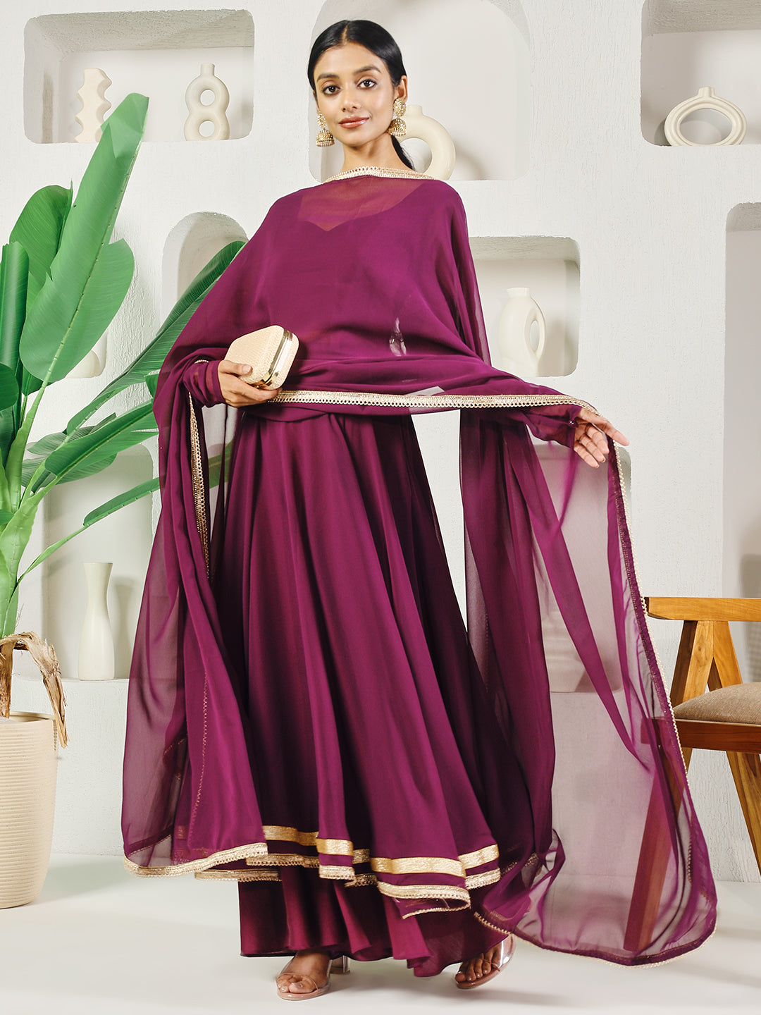 Fab Fashion Purple Solid Anarkali Set