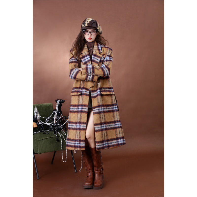 Women's Plaid Woolen Mid-Length Coat - Harajuku Style Outerwear - Image 5