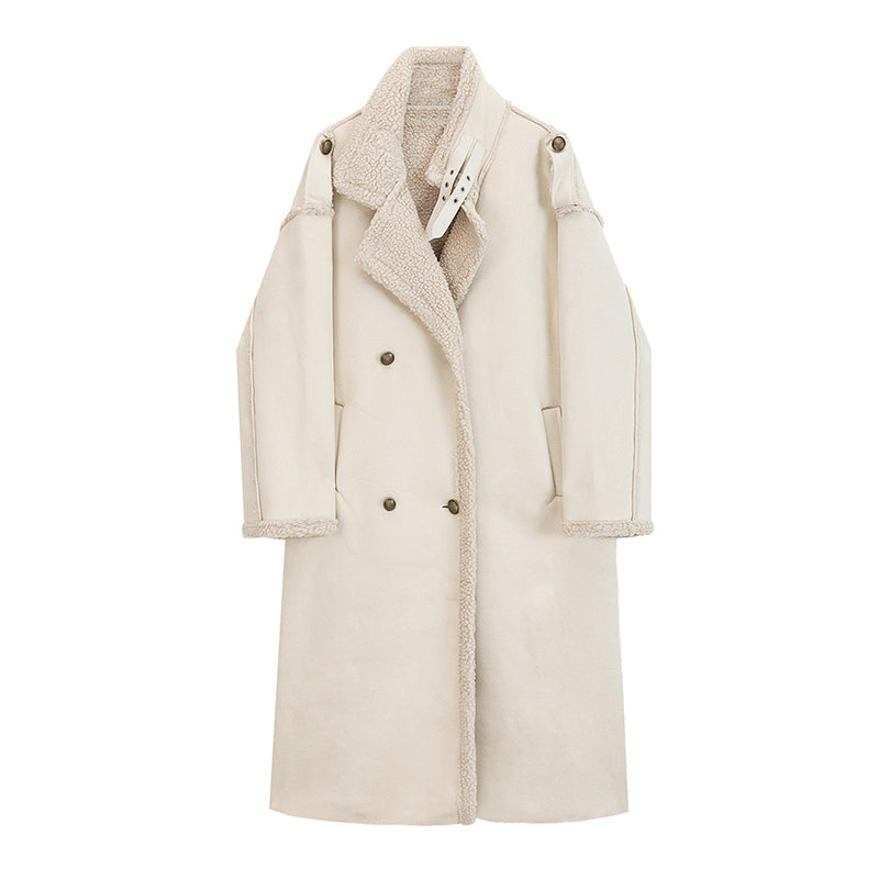 Women's Mid-Length Faux Lamb Wool Coat with Double Breasted Front - Image 4