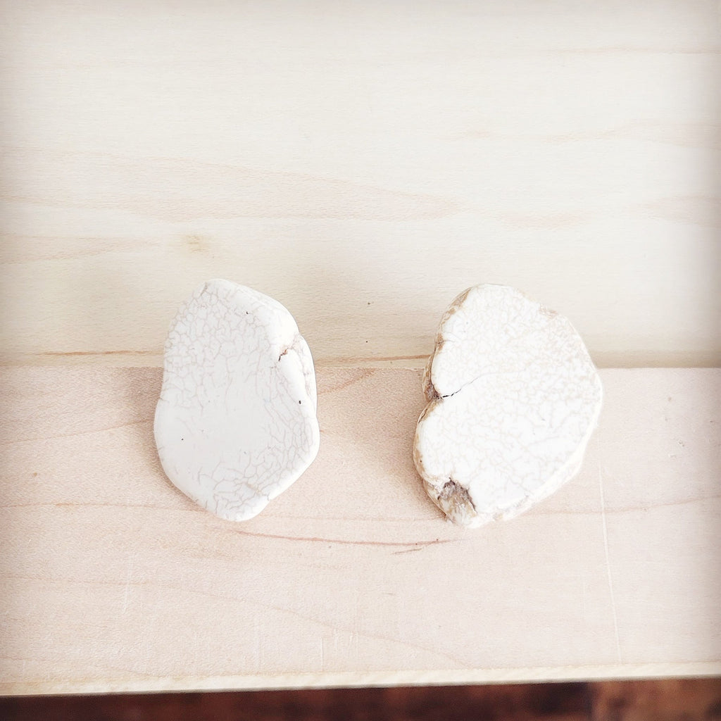 Handmade White Howlite Turquoise Slab Stud Earrings - Image 3