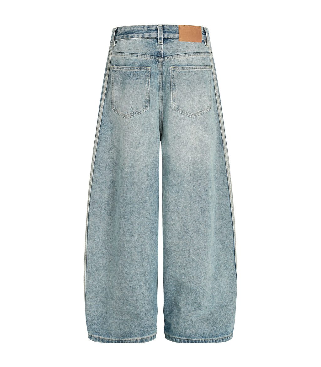 Wide Leg Striped Light Wash Denim Jeans for Men
