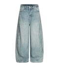Wide Leg Striped Light Wash Denim Jeans for Men
