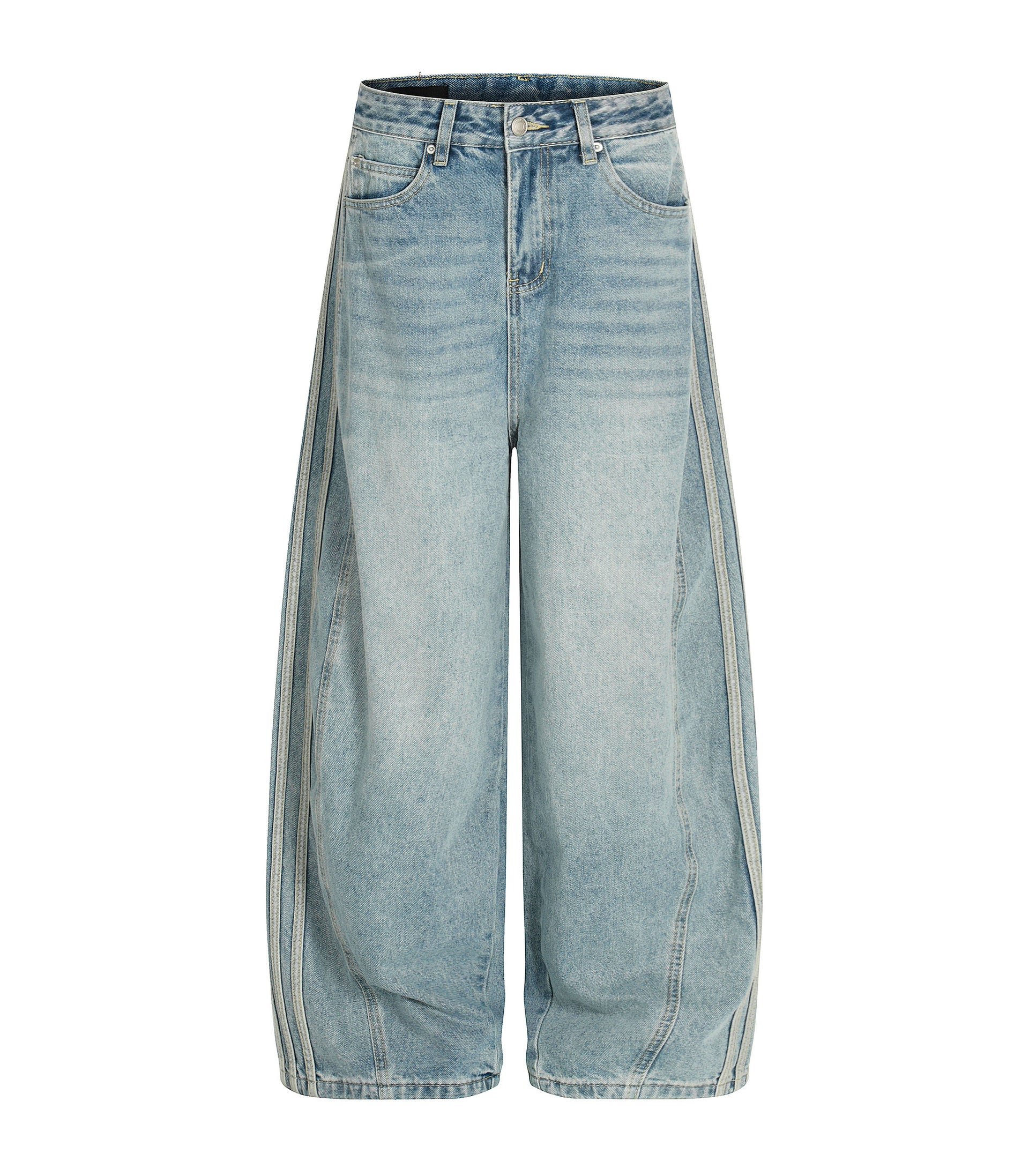 Wide Leg Striped Light Wash Denim Jeans for Men