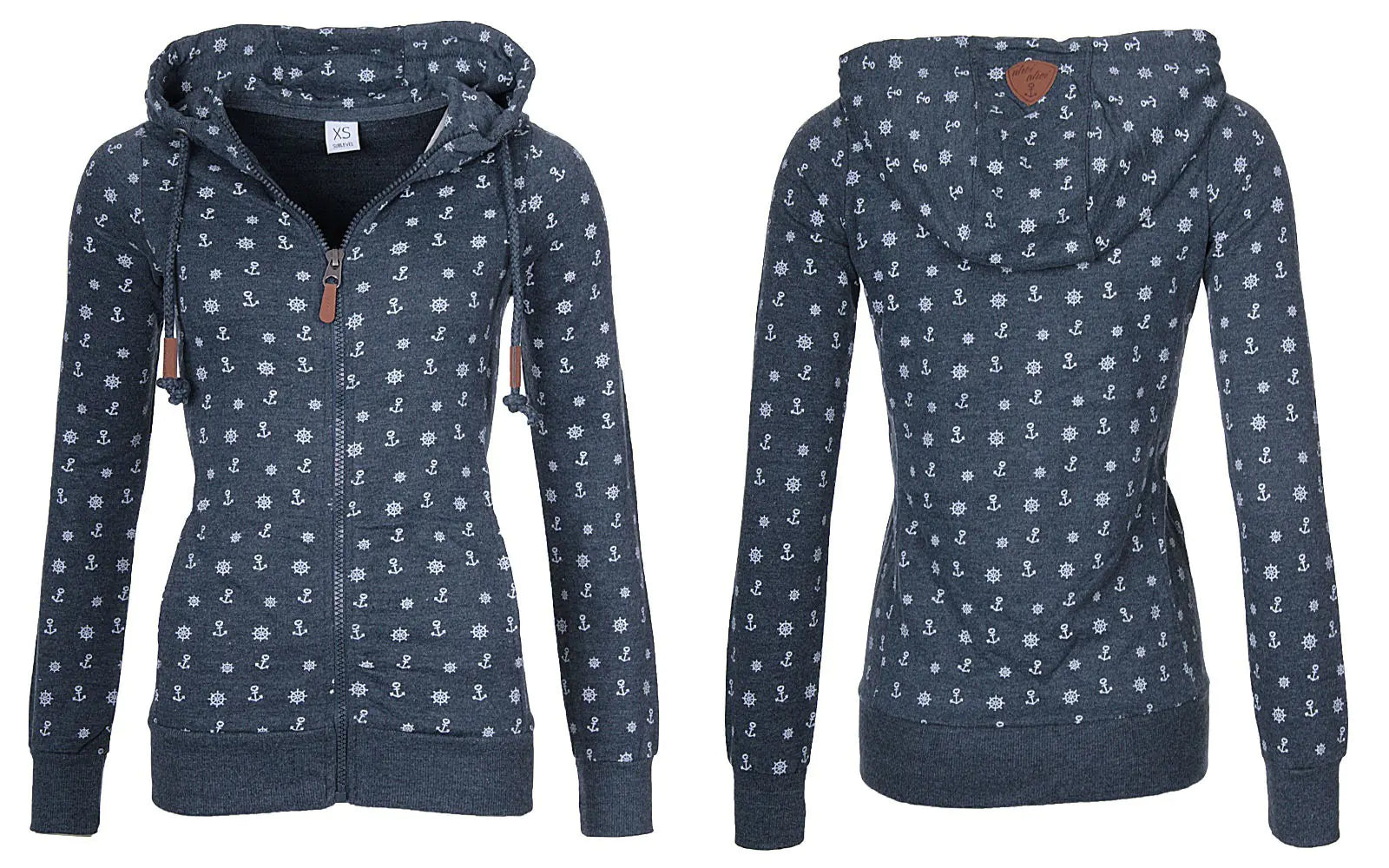 Women's Printed Zip Up Hooded Sweatshirt with Fleece Lining - Image 10