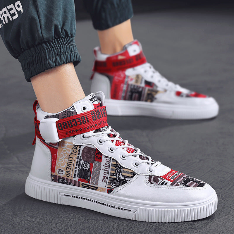 White Multi-Color Harajuku High-Top Graphic Print Sneakers