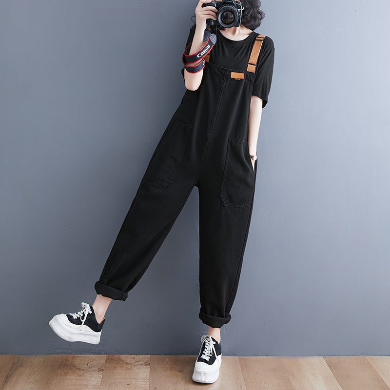 Women's Harajuku Style Black Denim Overalls Jumpsuit - Image 3