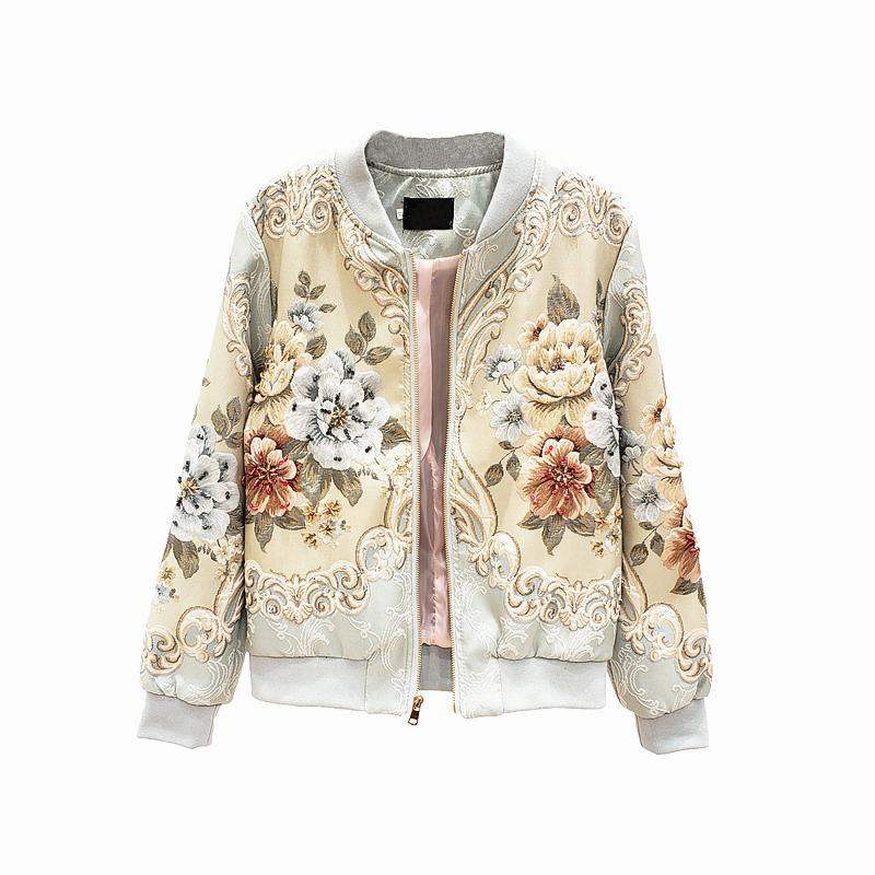 Women's Floral Embroidered Harajuku Bomber Jacket Outwear