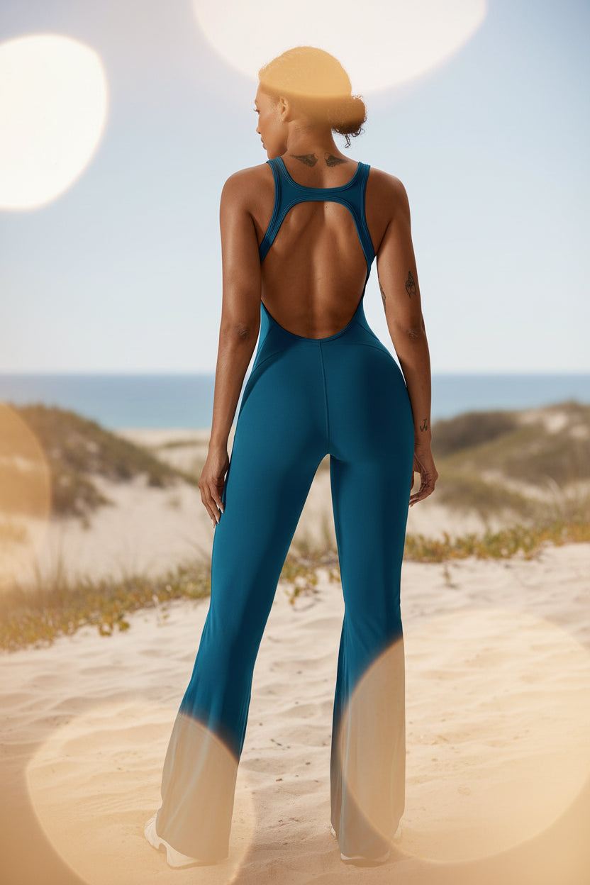 Sleeveless slim-fit long pants jumpsuit in solid colors for a sporty look