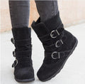 Women's Buckled Faux Suede Boots with Knit Cuff - Casual Mid-Calf - Image 7