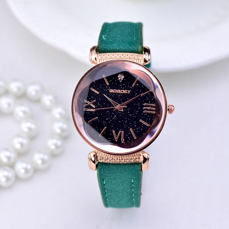 Women's Rose Gold Starry Dial Leather Strap Fashion Watch - Image 3