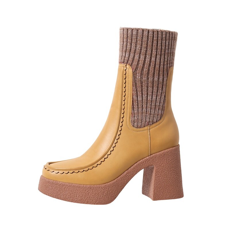 Chunky Platform Ankle Boots with Knit Cuff for Women - Image 17