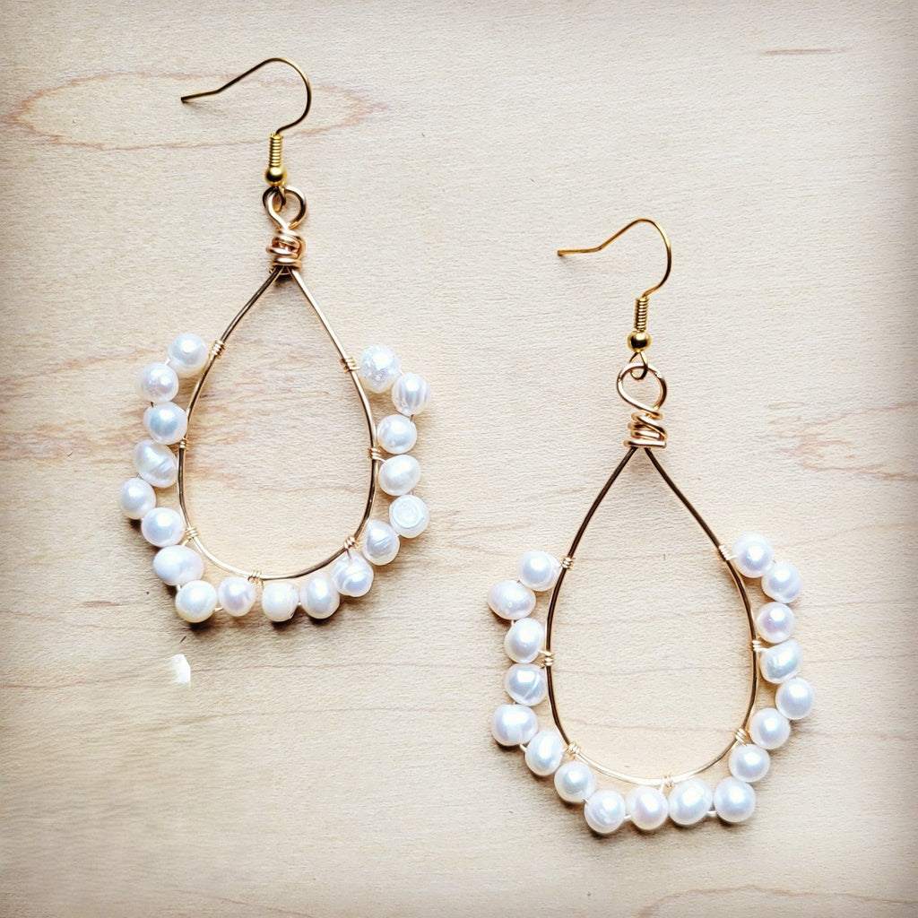 Wire Wrapped Freshwater Pearl Hoop Earrings