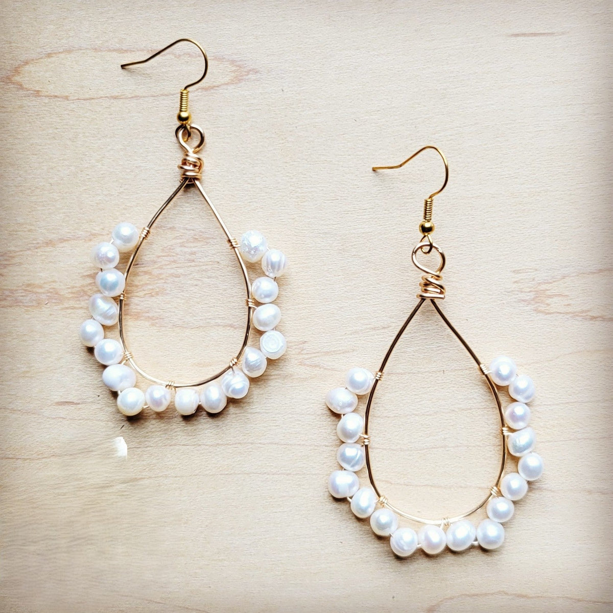 Wire Wrapped Freshwater Pearl Hoop Earrings