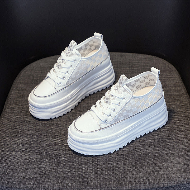 Women's Thick-Soled Platform Sneakers with Checkerboard Mesh - Image 5