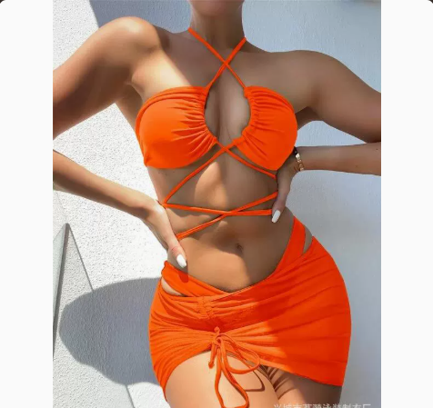 Solid Color Three-Piece Bikini Set – European Inspired