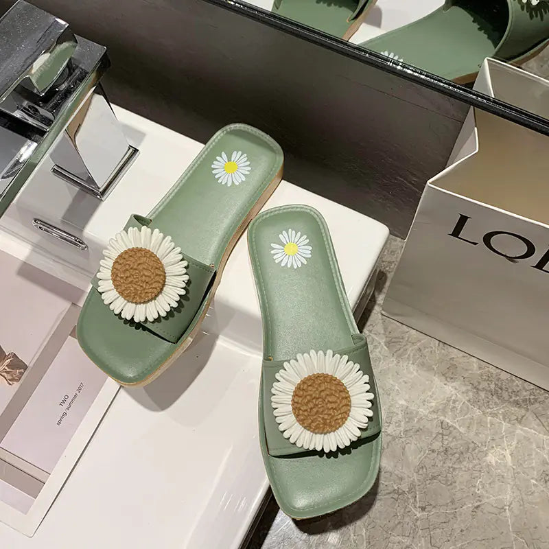 Women's Non-Slip Daisy Slide Sandals Outdoor Beach Summer Flats - Image 29