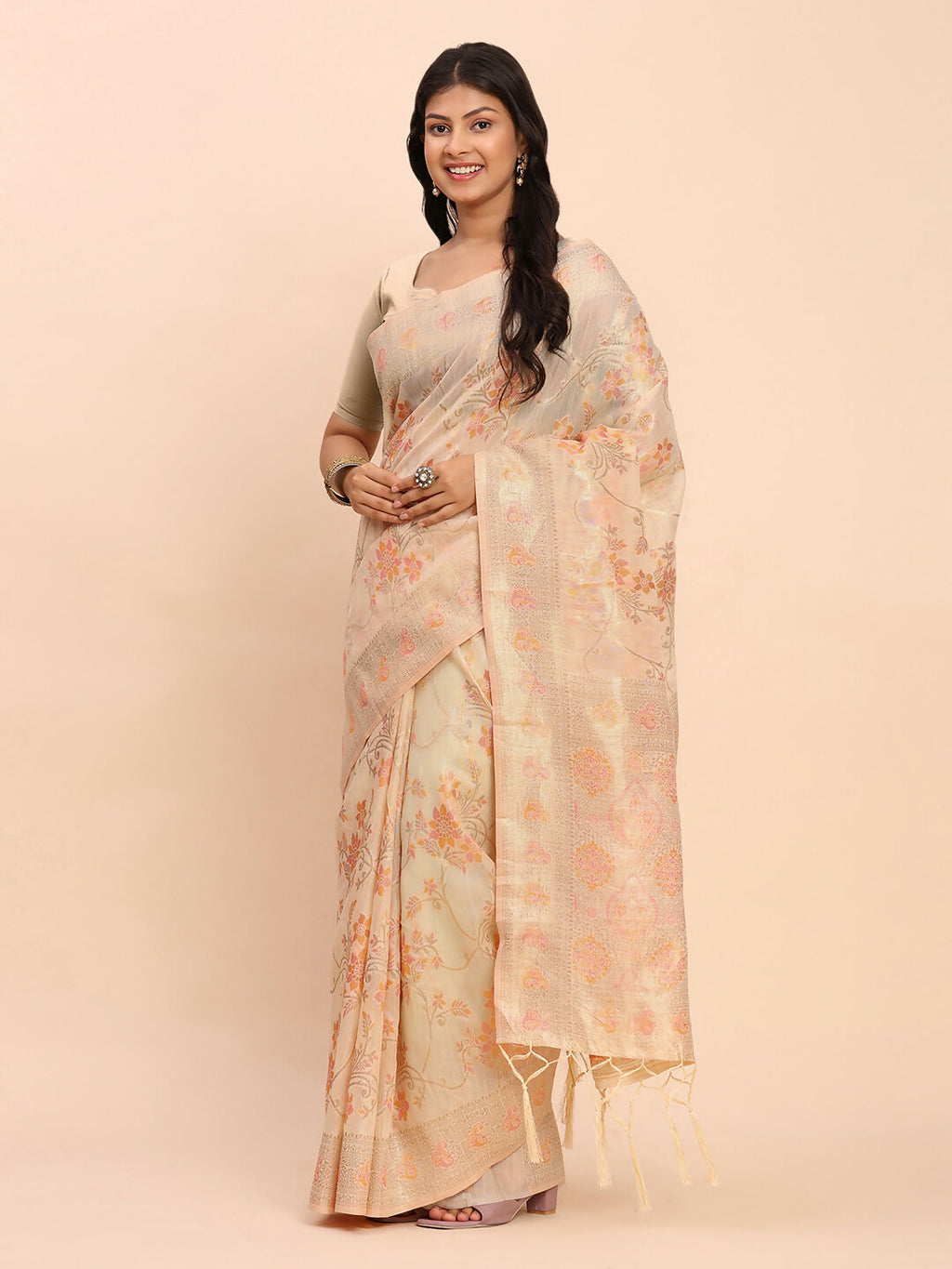Off White Linen Cotton Saree with Matching Blouse Piece