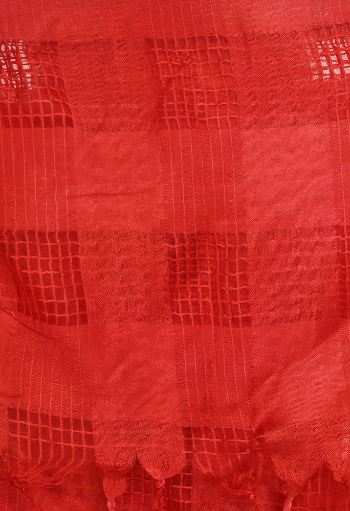 Red Window Pattern Cotton Dupatta for Women - 2.40m